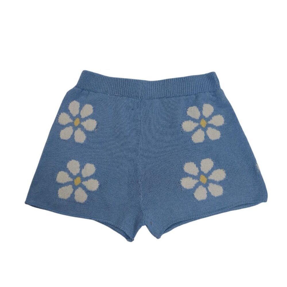 Moon & Madison Light Blue Knit Floral Pattern Women's Shorts XS, NWT.